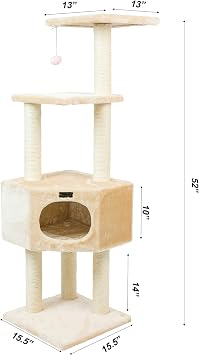 Aeromark 3 Tier Cat Tree, Armarkat Real Wood Scratch furniture A5201, Beige