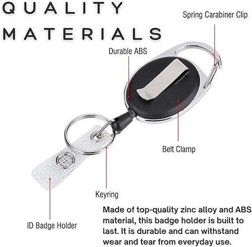 Miniatura 4 de Backlash - Llavero retráctil de cuerda de nailon para llavero de aro de identificación con carrete de identificación retráctil, mosquetón retráctil