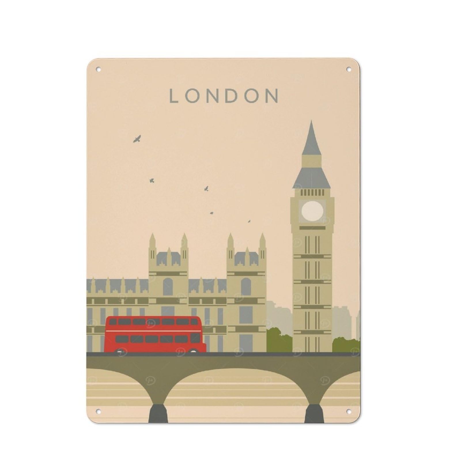 Junmoney London Tin Wall Plaque 40X30cm With For Home Office Or Studio, For Home Office Decor Fans