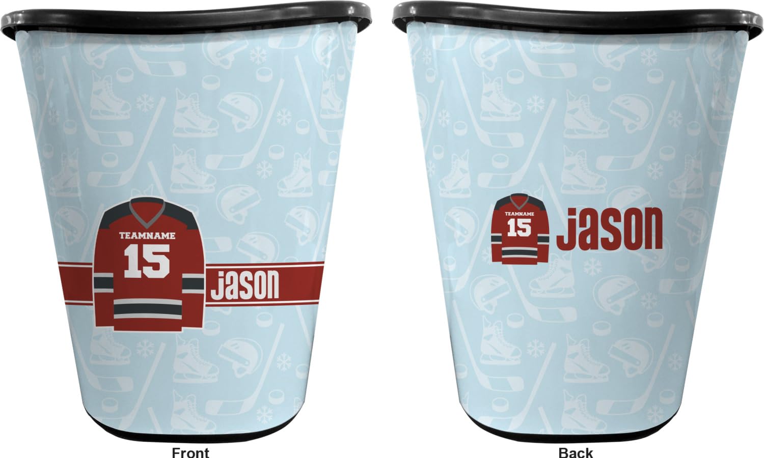 Personalized Hockey Waste Basket - Double Sided (Black)
