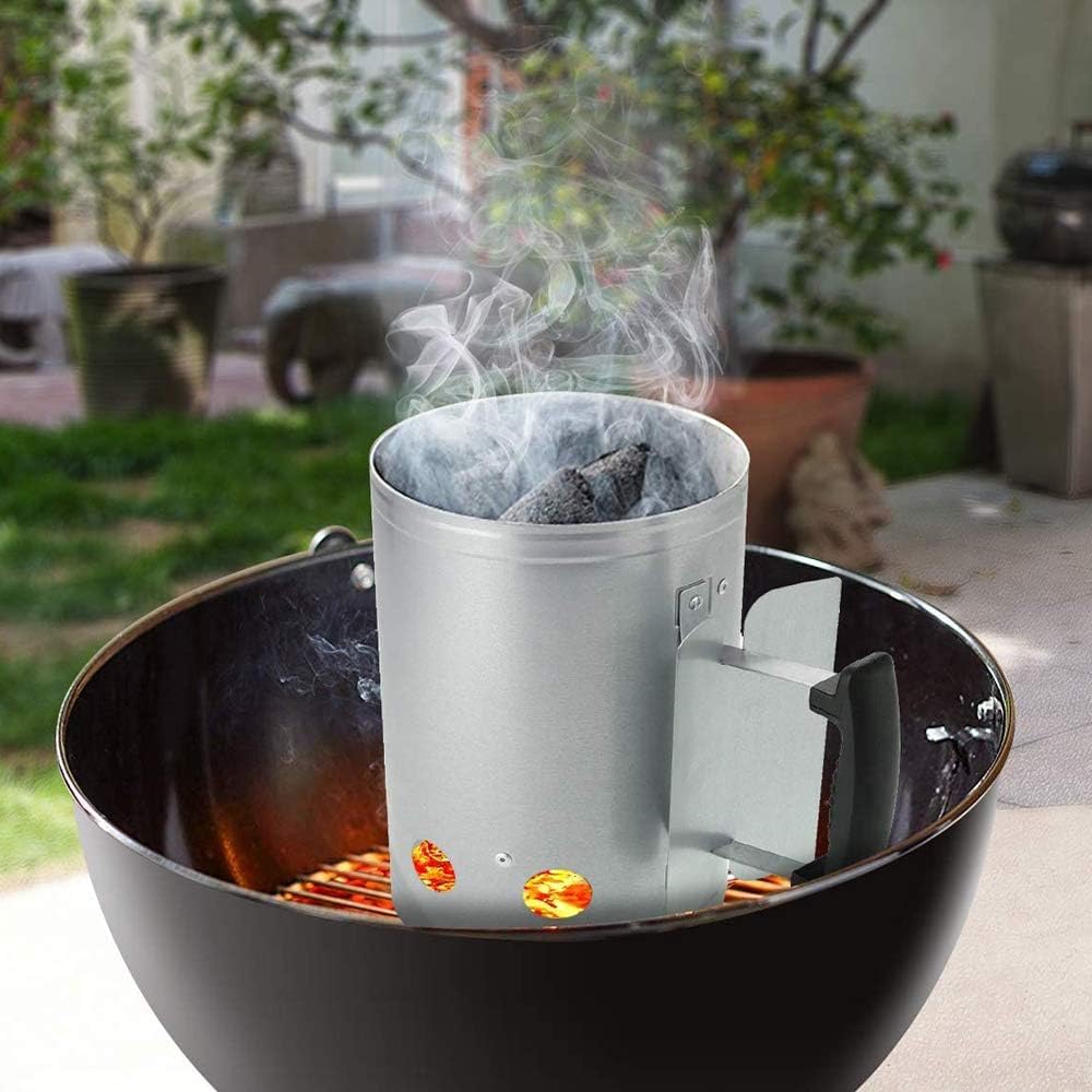 Arrancador de barbacoa, barril de encendido de carbón, arrancador de chimenea de arranque rápido con mango de nailon de seguridad, encendedor de carbón para barbacoa para camping, parrilla