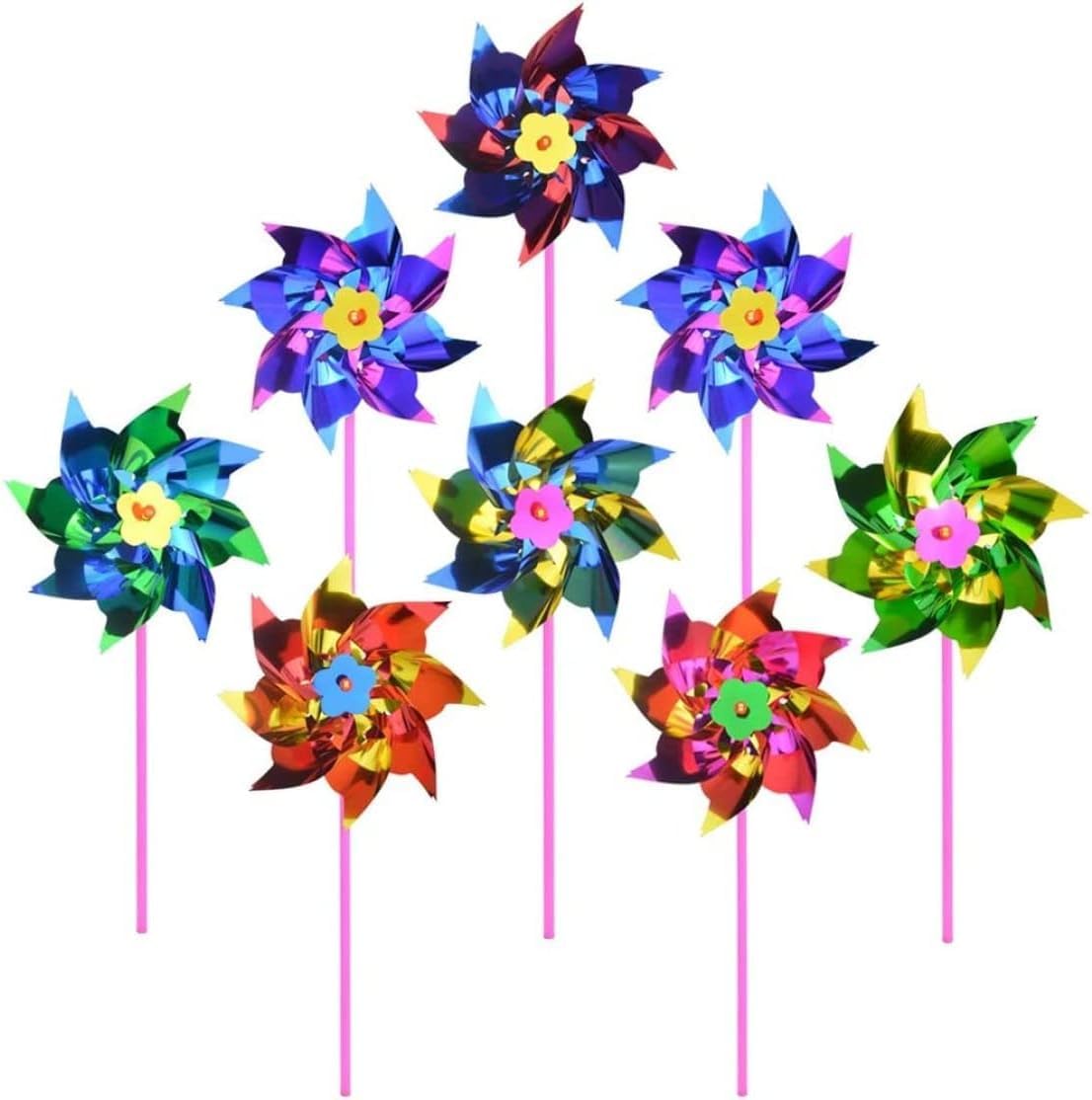Set di 100 Ruote a Vento Arcobaleno in Plastica, Mulino a Vento per Feste, Giardino, Prato, Decorazione e Sculture da Giardino