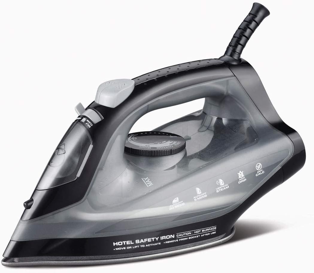 VINN DUNN EMBERTON HERTFORD Hotel Safety Steam Iron Dual Safe Thermostat Anti-Drip Non-Stick Sole Plate Black 1600W