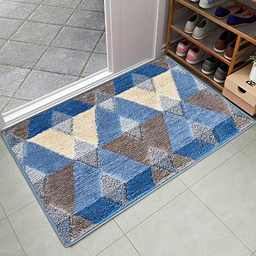 Varma Door Mat Indoor Doormat Inside 20X32 Non Slip Welcome Mat Absorbent Resist Dirt Entrance Door Rugs for Entryway, Machine Washable Front Door Mat Inside, Blue&Grey