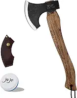 JXE JXO Machado De Acampamento 14,5" Em Aço Alto Manganês 1065 E Cabo Nogueira Com Bainha Couro - Bushcraft Para Rachar Cortar Lenha