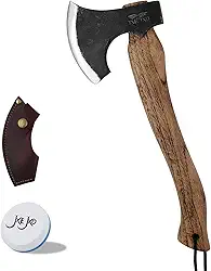 JXE JXO Machado De Acampamento 14,5" Em Aço Alto Manganês 1065 E Cabo Nogueira Com Bainha Couro - Bushcraft Para Rachar Cortar Lenha