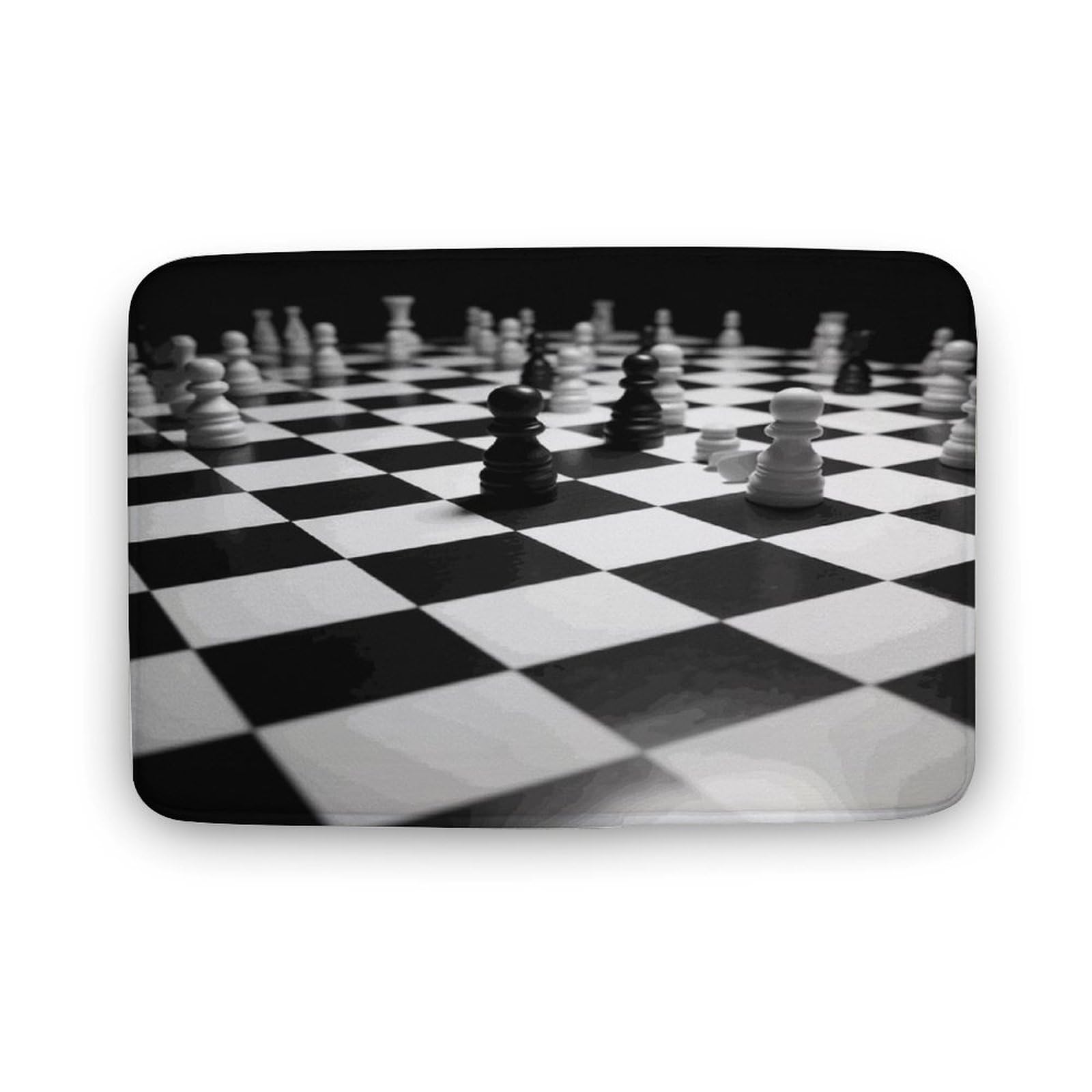 Tapis damier noir et blanc 50x78 cm en velours doux antidérapant pour chambre et salon
