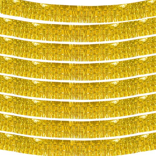 10 Feet Long Roll Gold Foil Fringe Garland - Pack of 8 | Shiny Metallic Tassle Banner | Ideal for Parade Floats, Bridal Shower, Bachelorette, Wedding, Birthday | Wall Hanging Fringe Garland Banner