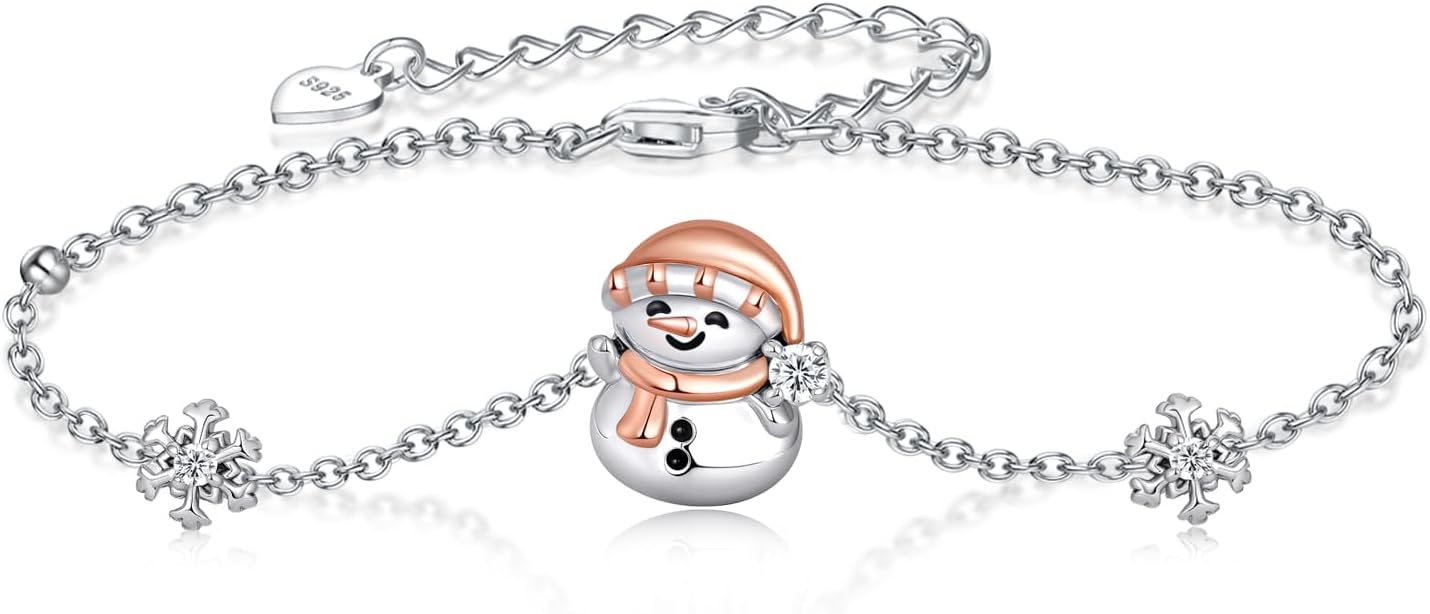 Snowman Christmas Bracelet 925 Sterling Silver Adjustable Bracelet Christmas Snowman Jewelry Gifts for Women