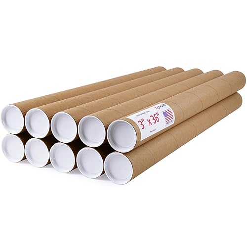 Tubos de correo de papel kraft reforzado de 3 x 36 pulgadas, paquete de 10 tubos con 2 tapas cada uno Tubo de cartón aprobado por USPS Tubo de