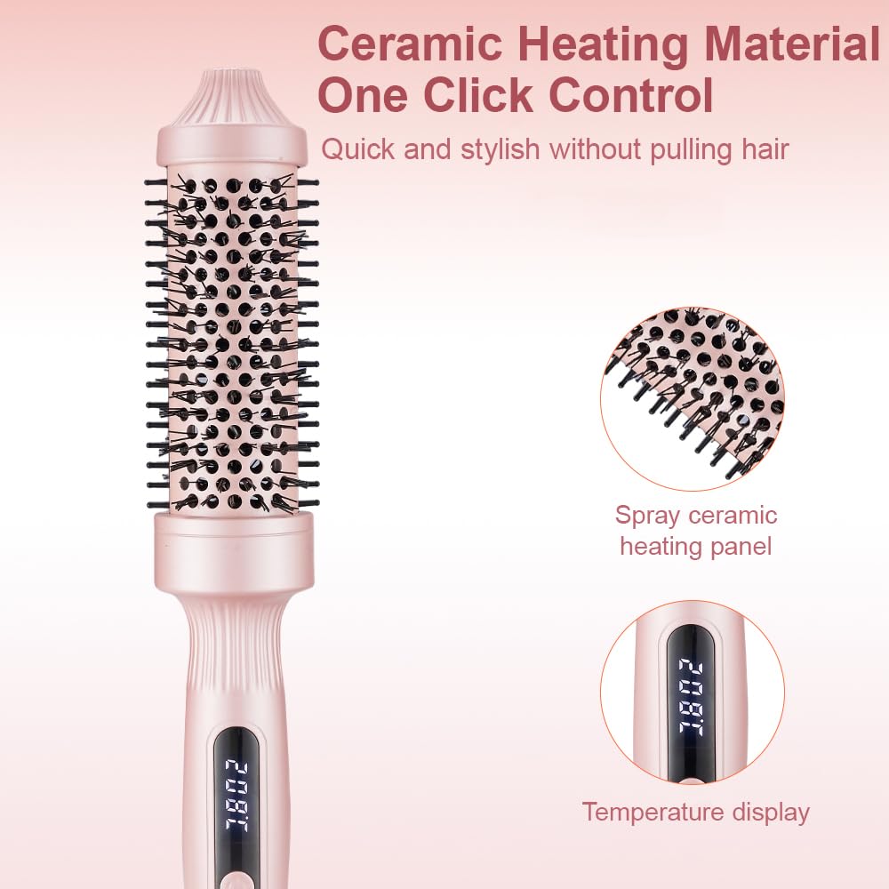 Thermal Brush Cepillo Térmico Redondo, Cepillo Rizador Calentado de 38mm, Peine Alisador de Cabello, PTC Redondo Cepillo de Pelo Caliente para Rizado y Cabello Liso, 100-230 ℃, Cable 2M, Doble Voltaje