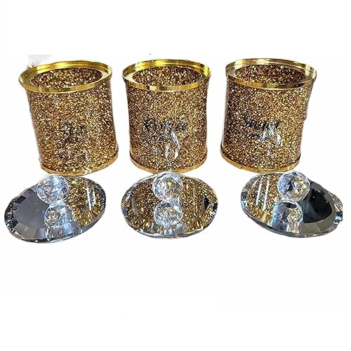 Sparkly Tea Coffee Sugar Canisters in Gold Colour