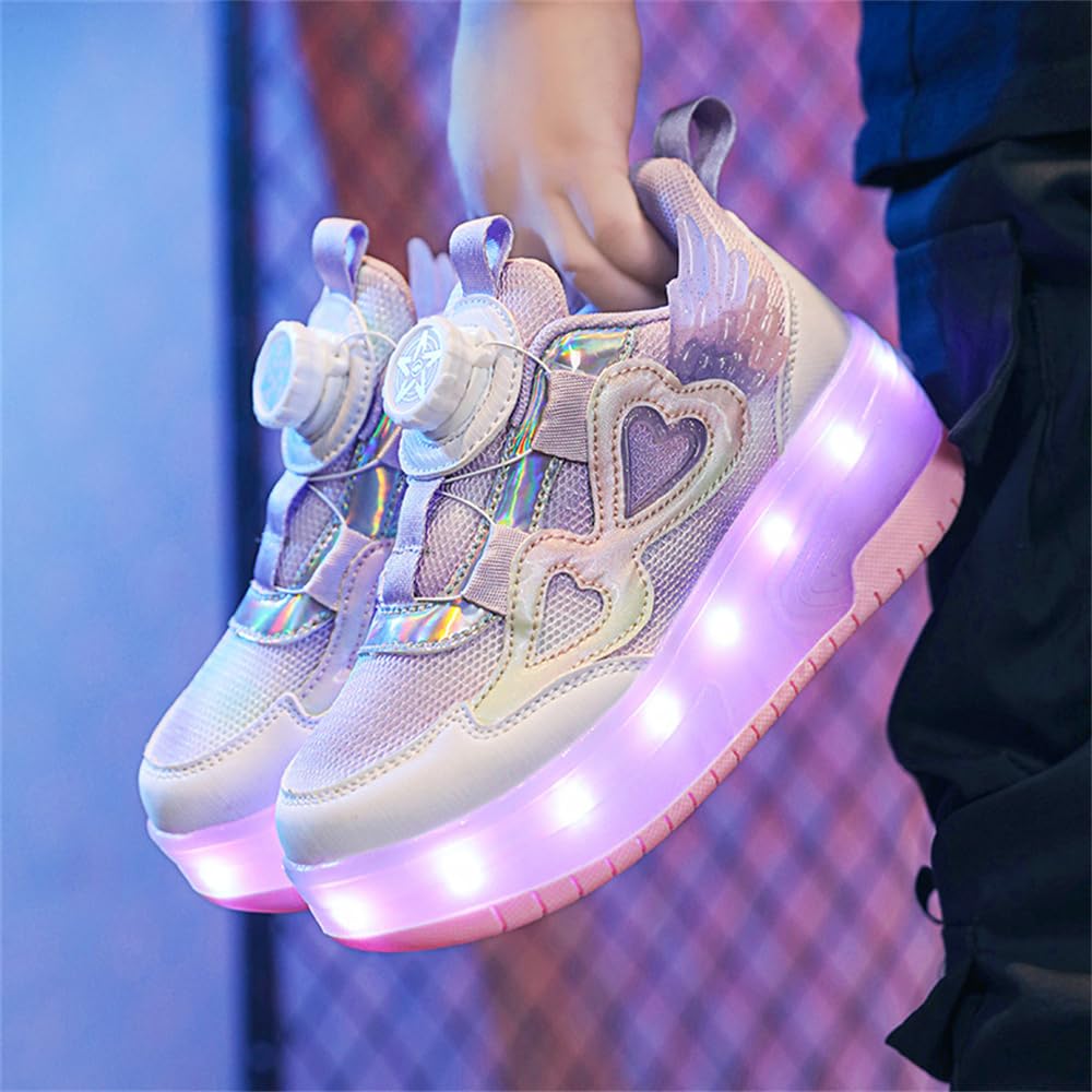 Mateju Zapatos con Ruedas para Niñas, Patines con Dos Ruedas Retráctil, Zapatillas Brillantes Moda Zapatillas de Skateboarding Zapatillas Deportivas al Aire Libre