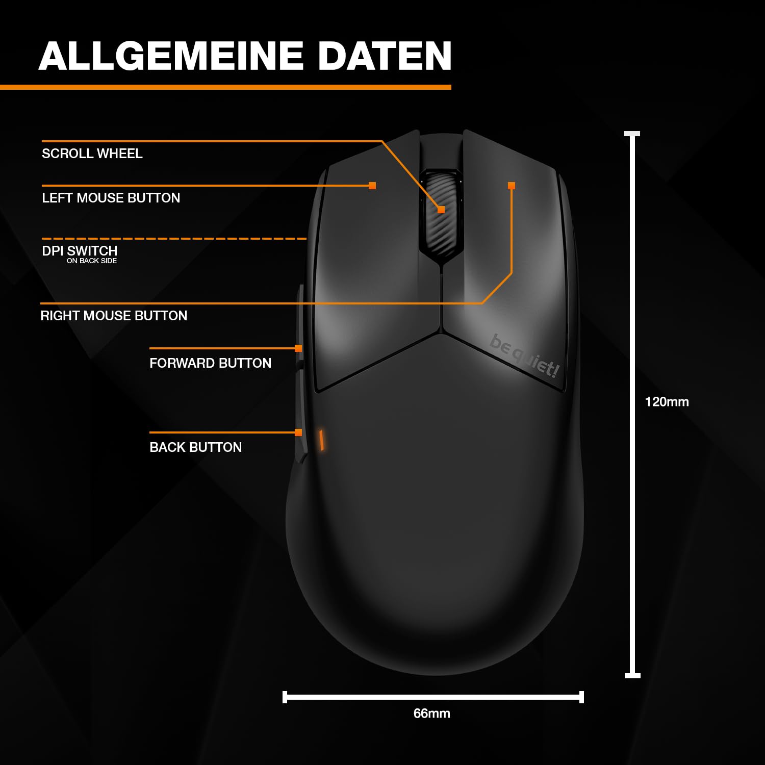 be quiet! Dark Perk Ergo PC Gaming Maus, 55 g leicht, extrem Lange Akkulaufzeit, 8.000 Hz Abtastrate, PixArt PAW3950 Sensor, 32.000 DPI, optische 70-m-Switches, 100% PTFE-Glide Skates