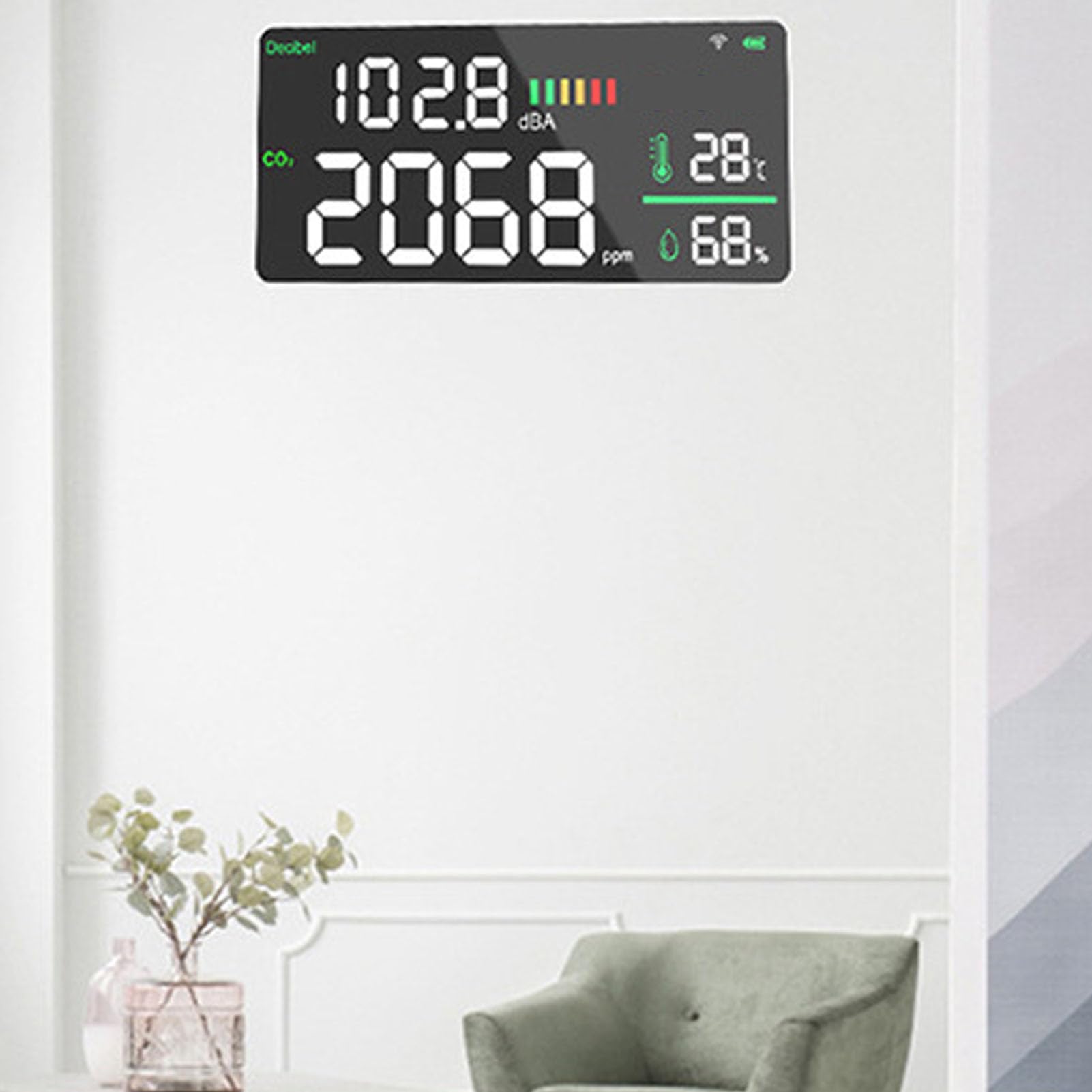 Generic Medidor de Decibelios Digital Compacto Montado en la Pared Monitor de Ruido y CO2 para Hogares y Oficinas con Control de Aplicación Móvil