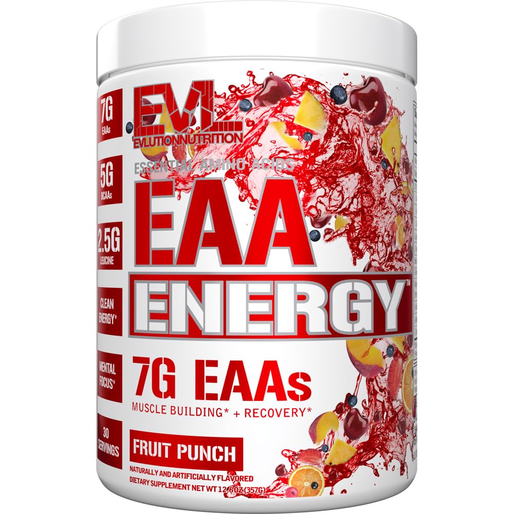 EVL EAA Energy Essential Amino Acids Powder Pre & Post Workout - 30 Serving Fruit Punch