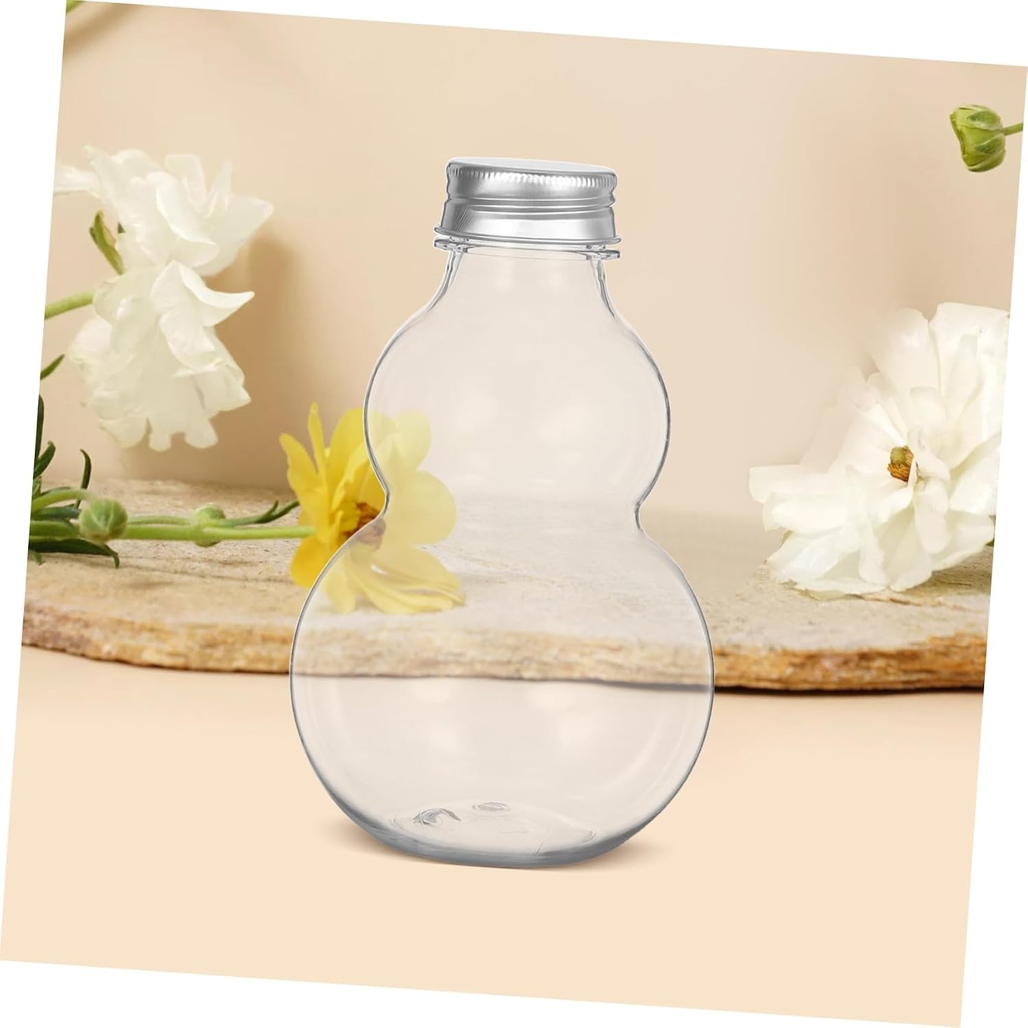 Cabilock 12pcs 500ml Refillable Gourd-shaped Plastic Juice Bottles with Aluminum Caps, Small Beverage Containers for Travel, Party Favors, and ’ Drinks