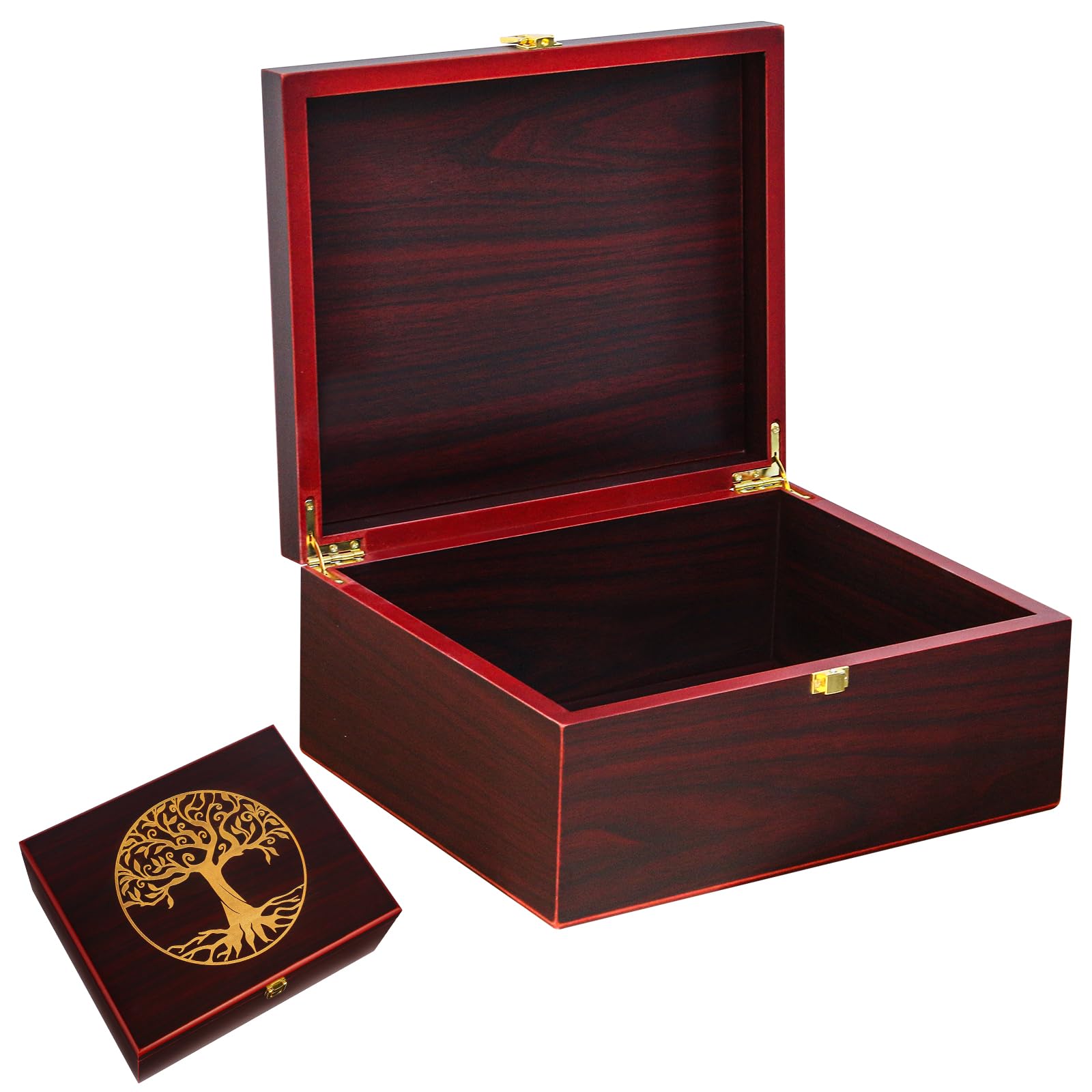 Caja de recuerdos de madera, cajas decorativas de madera con tapas/cajas de recuerdo con tapas, cajas de almacenamiento decorativas de madera con tapas, caja conmemorativa (árbol de la vida, grande)