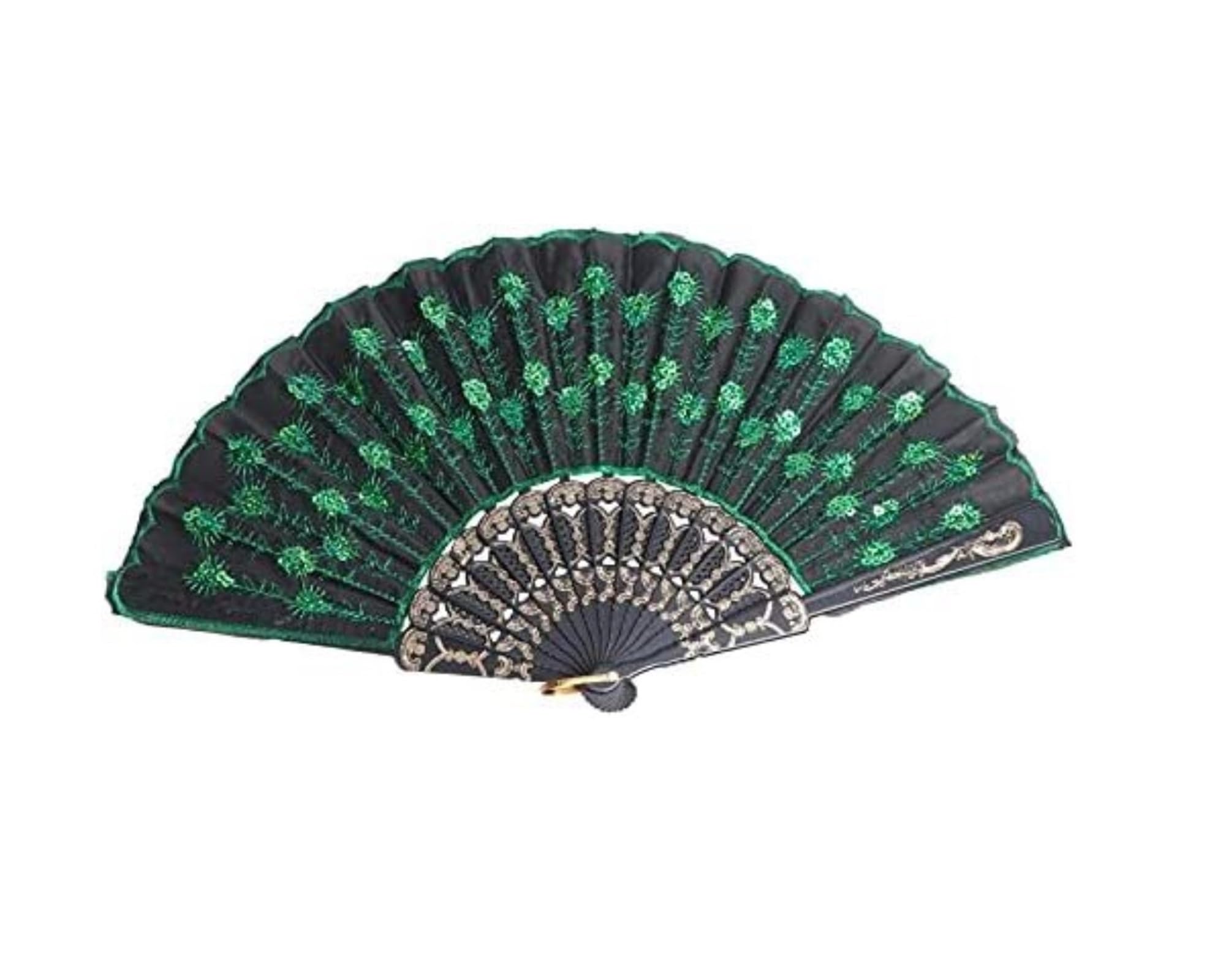 Faltfächer, Handfächer, schwarz, spanisch-viktorianisch, für Hochzeitsfeiern, Gastgeschenke, Kostüme, mit Spitze und Tasche, dekorativ
