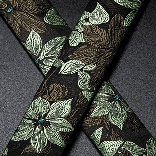 Sdfgh Silk 6 Clips Mens Suspenders Jacquard Black Green Floral Braces Bowtie Hanky Cufflinks Set For Men Adjustable Business (Color : Green, Size : One Size) #TOP3