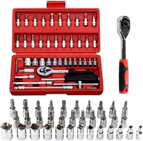 Kit Profissional de Ferramentas 46 Peças + Maleta Catraca Jogo De Soquetes Allen Torx Estojo Kit Fer