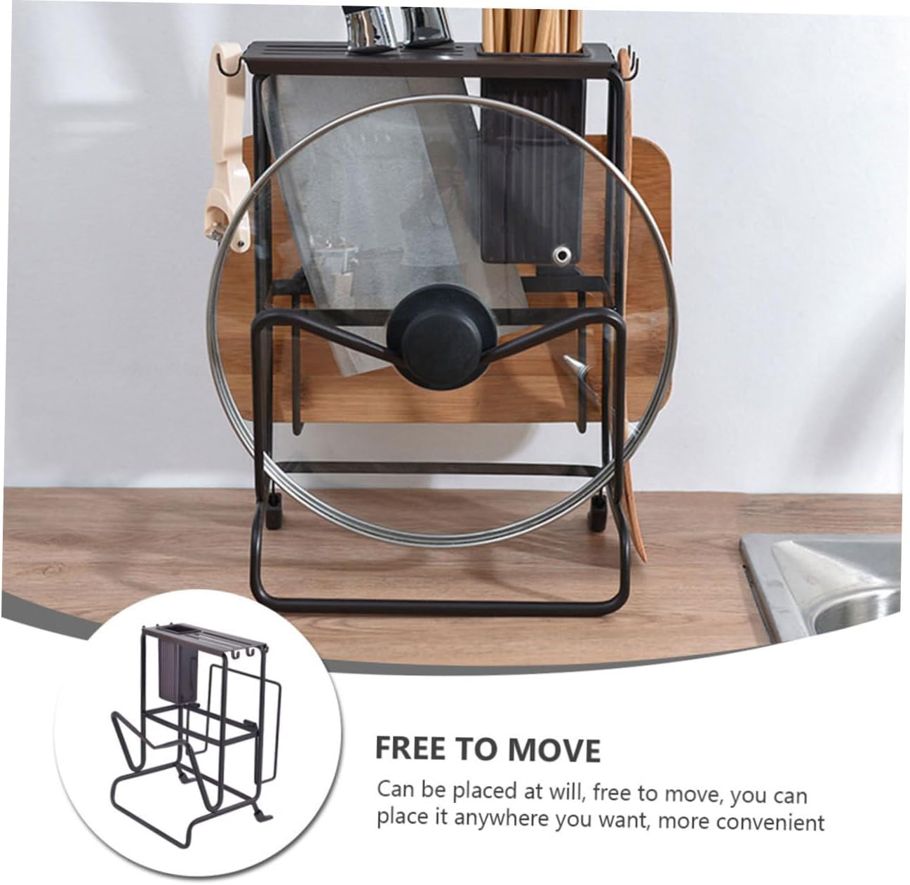 Kitchen Utensil Holder Rack for Cutting Board Chopstick Storage Shelf Black