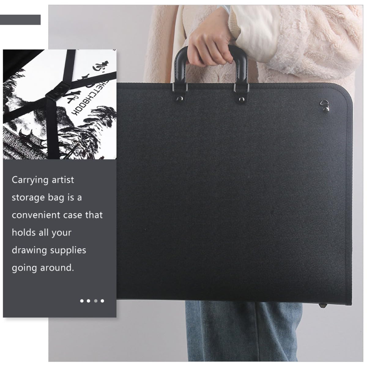 Borsa per Artisti A3 Oxford 600d Nero, Facile da Trasportare e Portatile con Manico, per Studenti D'arte e Conservazione Disegni