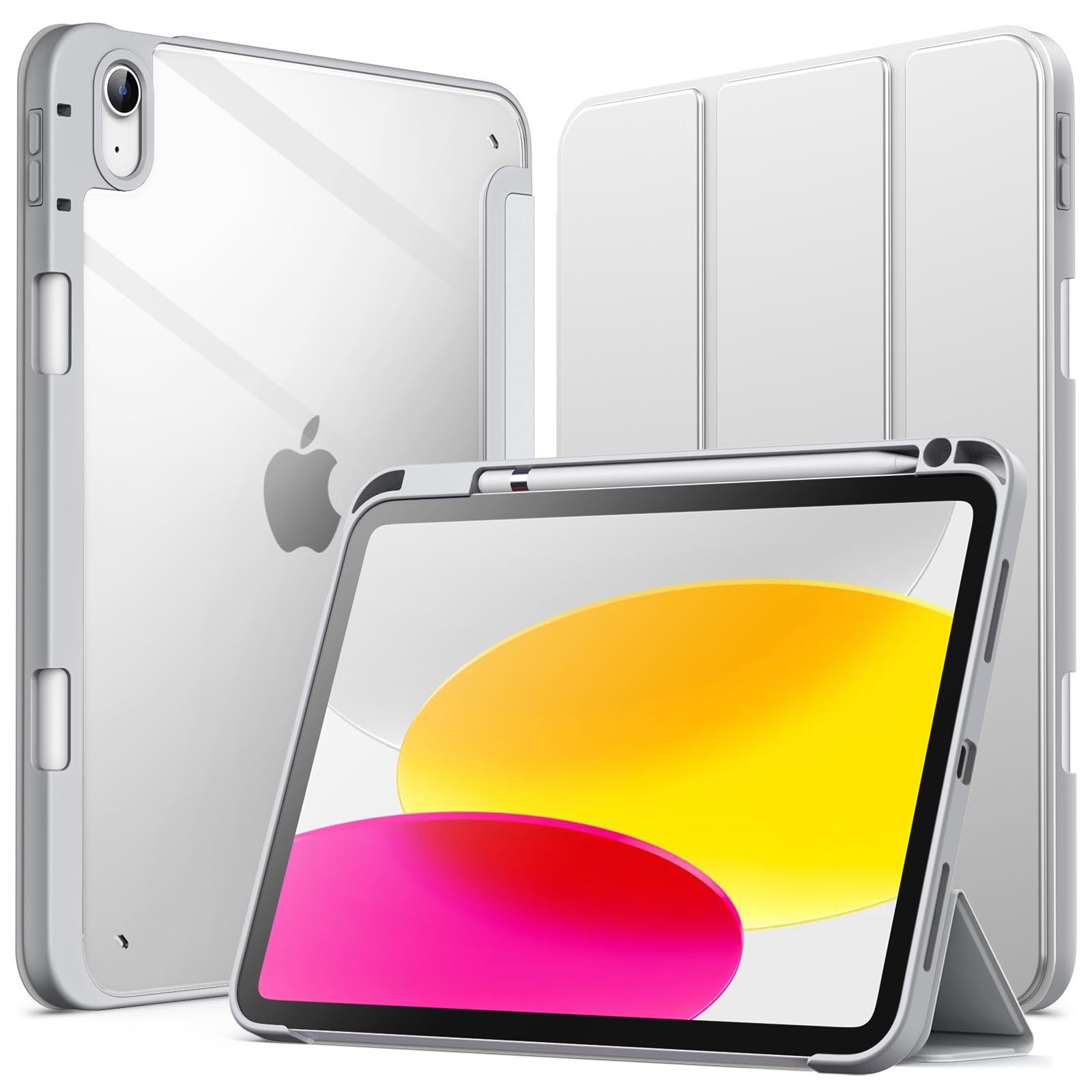 JETech Case for iPad (A16) 11th/10th Generation (2025/2022) with Pencil Holder, Clear Transparent Back Shell Slim Stand Shockproof Tablet Cover, Auto Wake/Sleep (Silver)