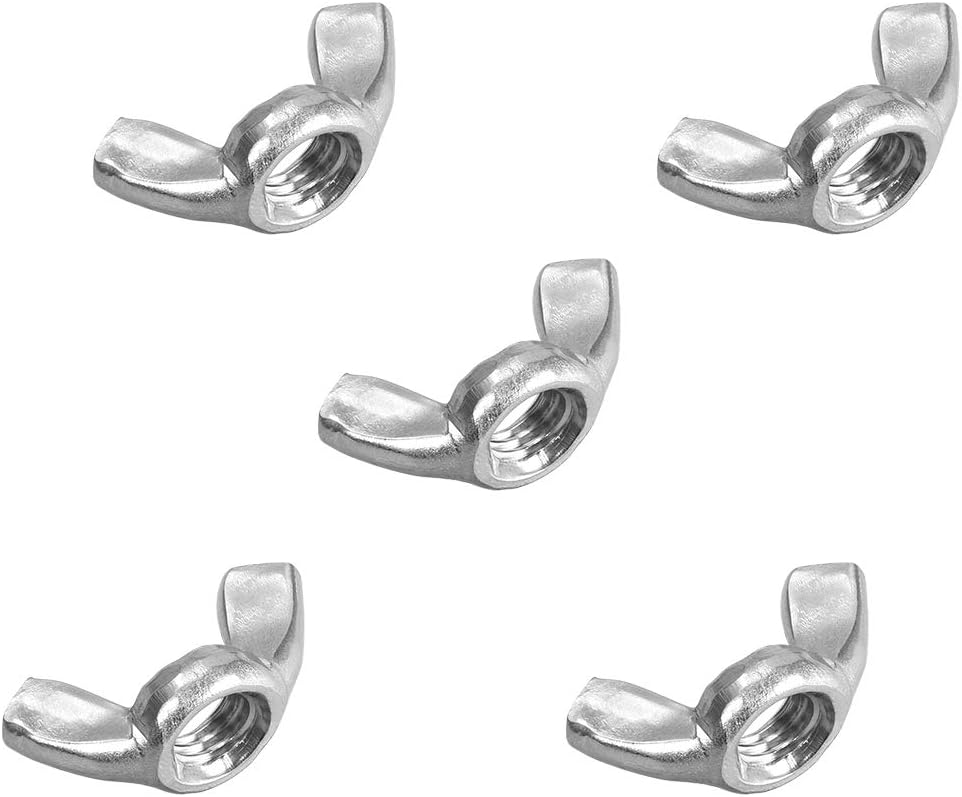 sourcing map M8 Wing Nuts, Stainless Steel 304 Fasteners Parts Hurrican Screws Hand Twist Tighten Ear Butterfly Nut, 5pcs