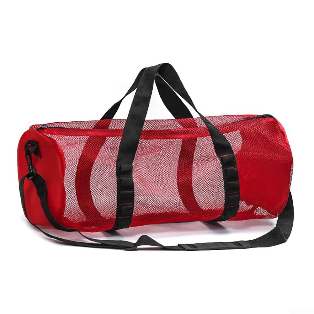 Whychstore Gym Sports Beach Storage Net Bag, Scuba Diving Mesh Bag, Beach Swimming Diving Hollow Mesh Bag, Nylon Net Bag for Beach Toys, Towels(Red)