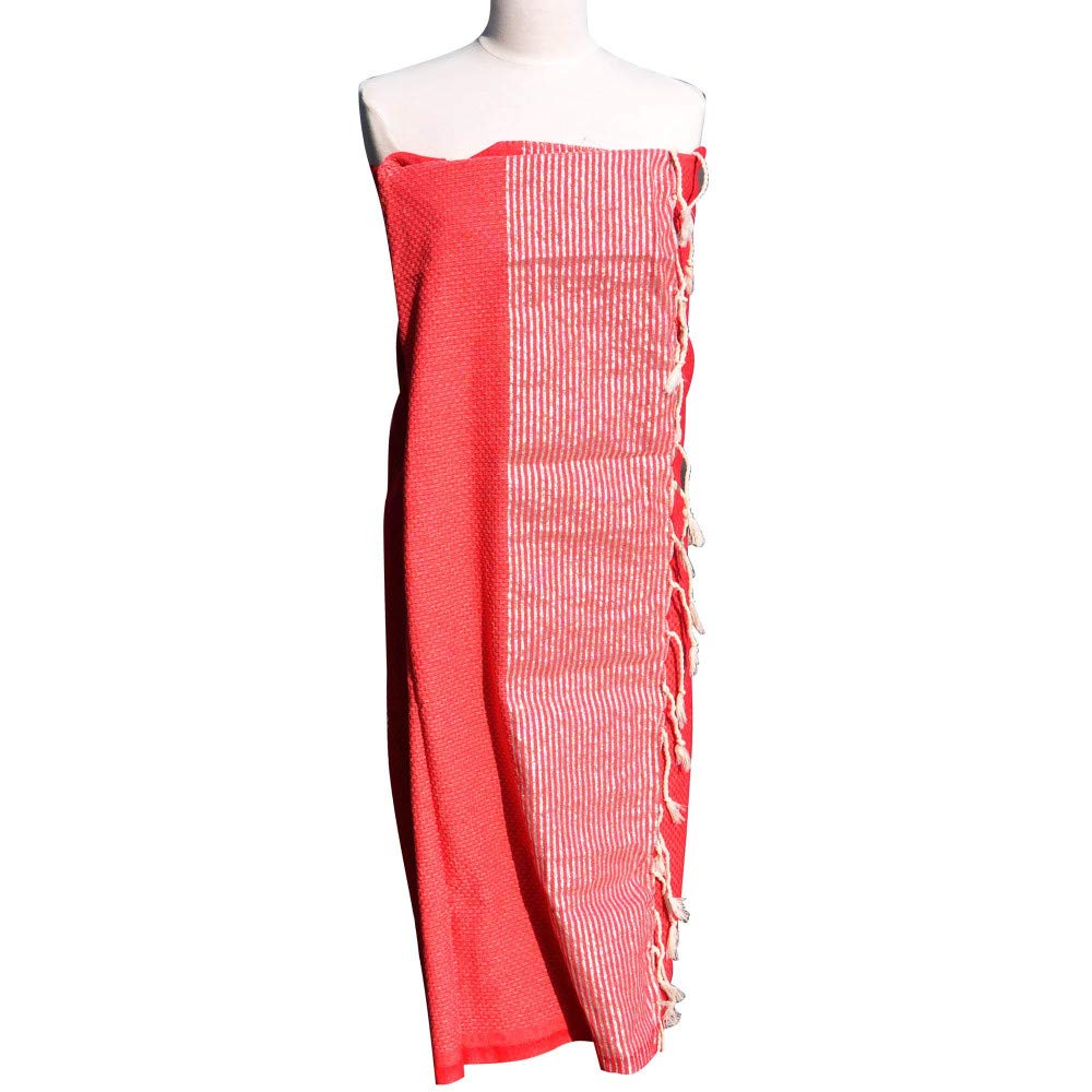 LES POULETTES BIJOUX - Towel Cotton Fouta Hammam or Beach Honeycomb Dark Red Color Silver Lurex Stripes 100 x 200 cm - Image 2