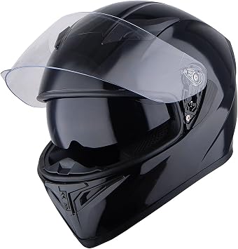 1STorm Motorcycle Street Bike Dual Visor/Sun Visor Full Face Helmet Mechanic Glossy Black, Size Small53-54 CM,20.9/21.3 Inch