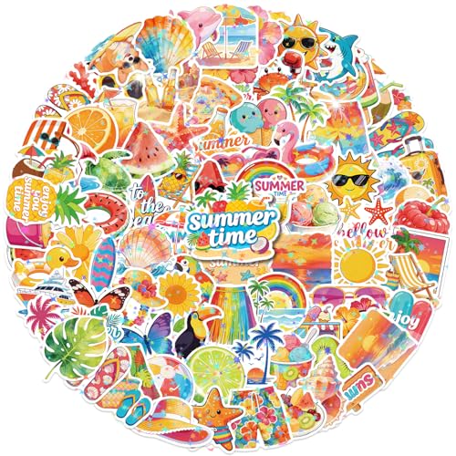 100PCS Summer Stickers for Kids-Vinyl Hawaiian Beach Glitter Stickers Pack Waterproof Vacation Stickers for Water Bottles Laptop Phone Skateboard Cute Tropical Stickers for Teens and Girls