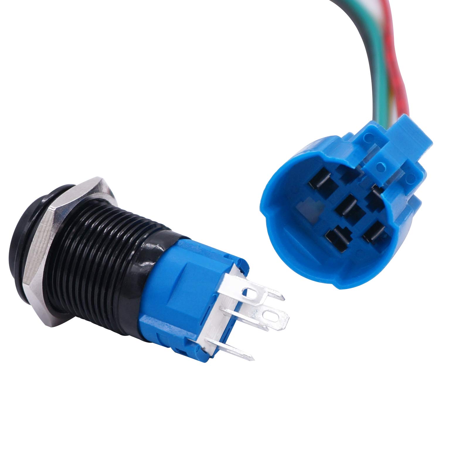 TWTADE/16MM 12V Car Horn Push Button Red LED Lighted Momentary Metal Speaker Air Horn Toggle Switch with Wires BK-GLB16-R