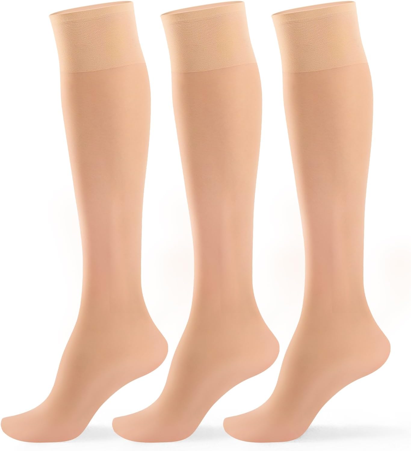 MANZI 3 Pairs Sheer Knee High Stockings for Women 15 Denier Ladies Nylon Knee Highs Trouser Socks