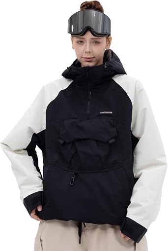 SNOWVERB Baggy Anorak Snowboard Jacket Waterproof Half Zip Ski Jacket Camo Leopard Hooded Snow Coat Men Women