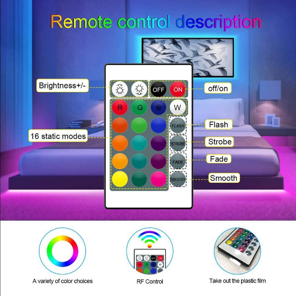 Tira Led RGB 5M, Luces Led Smart 5050 Control App Habitacion con Controlador WiFi Sincronizar Música 24 Teclas Control Remoto RF Luz De Ambiente para El Hogar Dormitorio Habitación TV Fiesta,10M