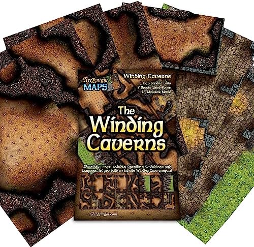 ArcknightThe Winding Caverns Roleplaying Battlemaps; 16 Modular RPG Maps in 8 Double-Sided Pages, 1" Square Grid, Modular & Versatile Design for Tabletop Gaming - for Dungeons & Dragons & Pathfinder