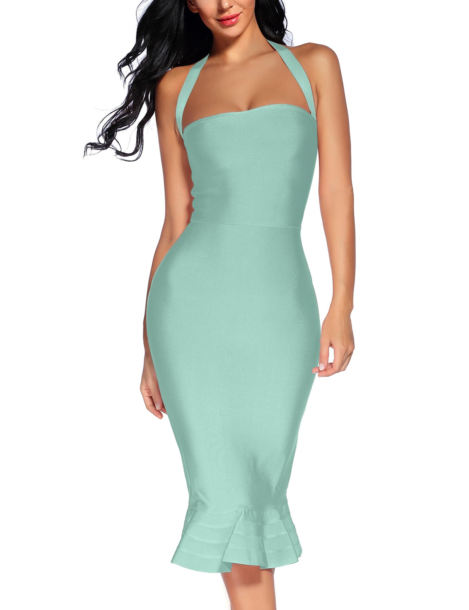 houstil women's v neck halter fishtail bandage bodycon dress party houstil Women's V Neck Halter Fishtail Bandage Bodycon Dress Party