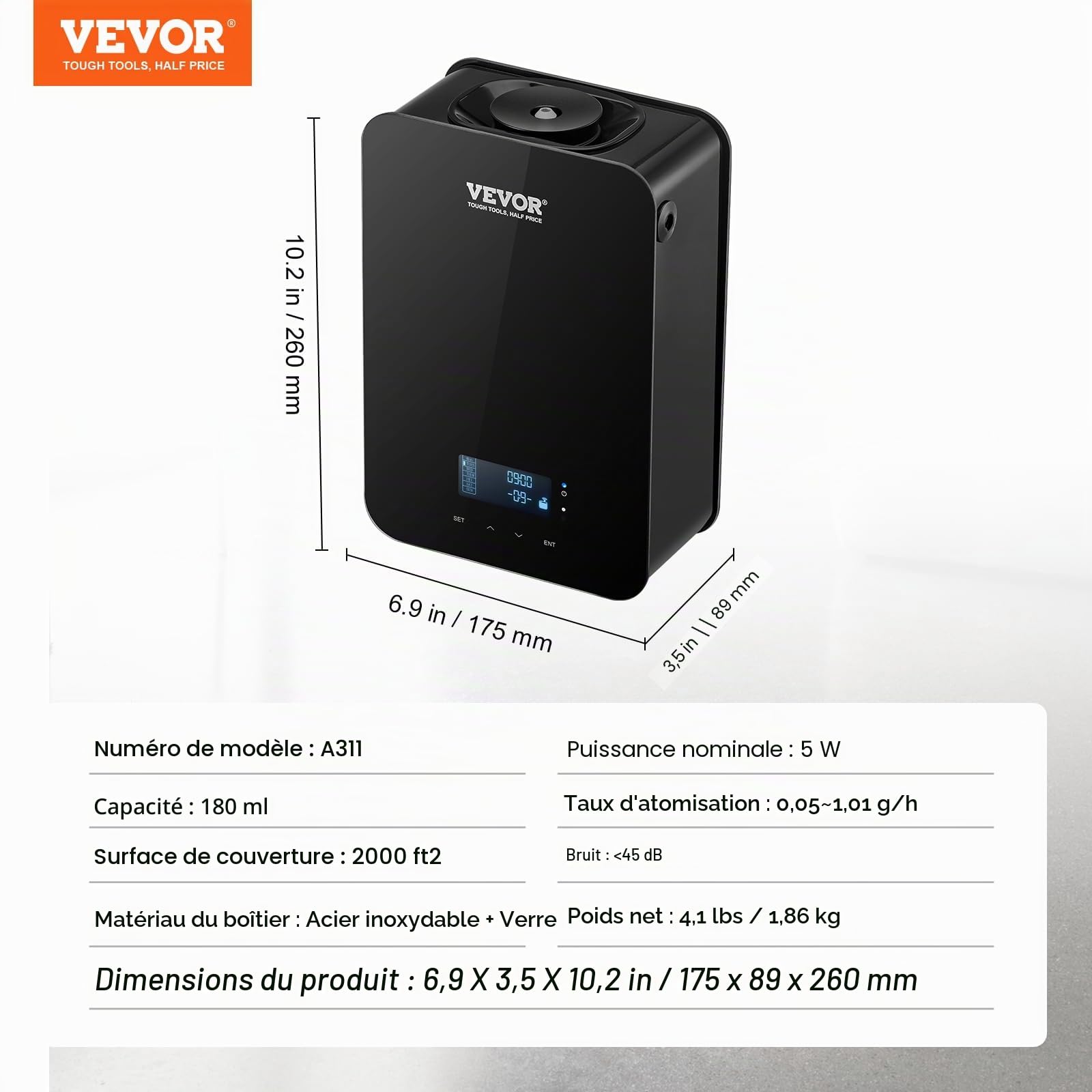 VEVOR Diffuseur de parfum CVC amélioré, machine à air parfumée intelligente pour la maison, 180 ml avec technologie d'air froid, diffuseur d'huiles essentielles sans eau, couvre jusqu'à 2000 pieds car