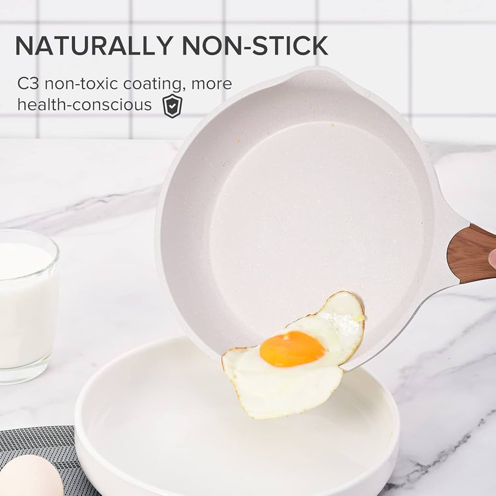 JEETEE Pots and Pans Set Nonstick White Granite Induction