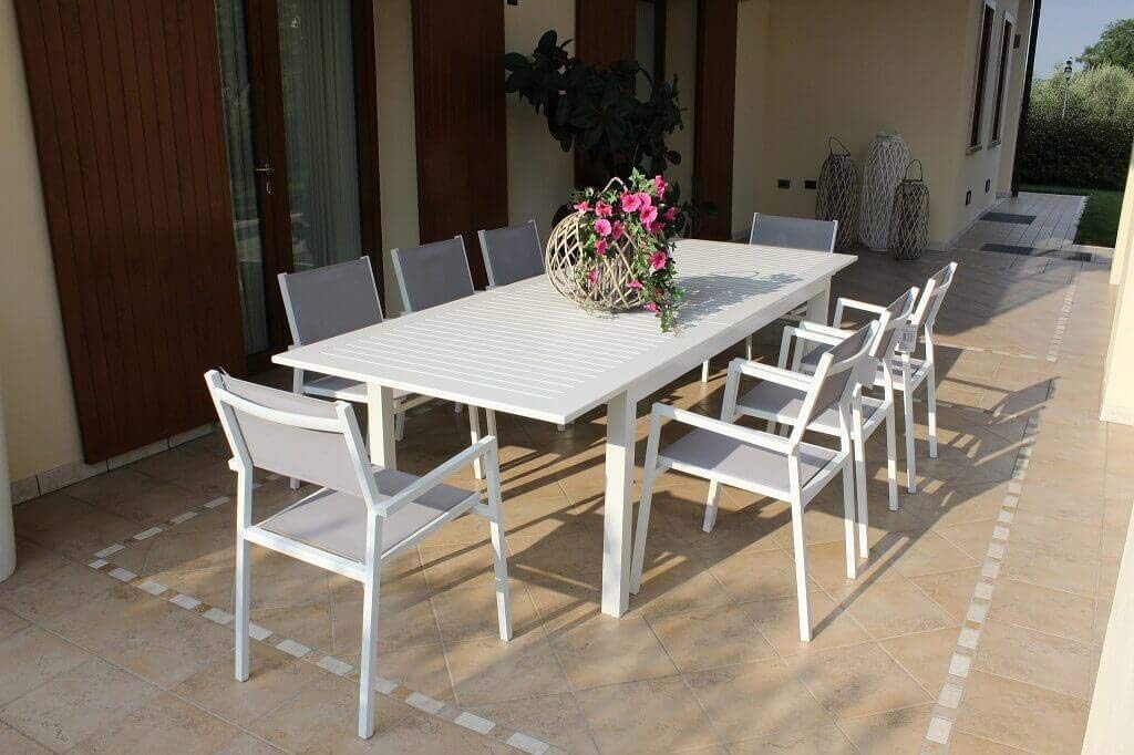 Milani Home s.r.l.s. Tavolo Rettangolare Allungabile In Alluminio 220/280 X 100 Da Esterno Giardino, Per Ristorante Agriturismo Albergo Hotel