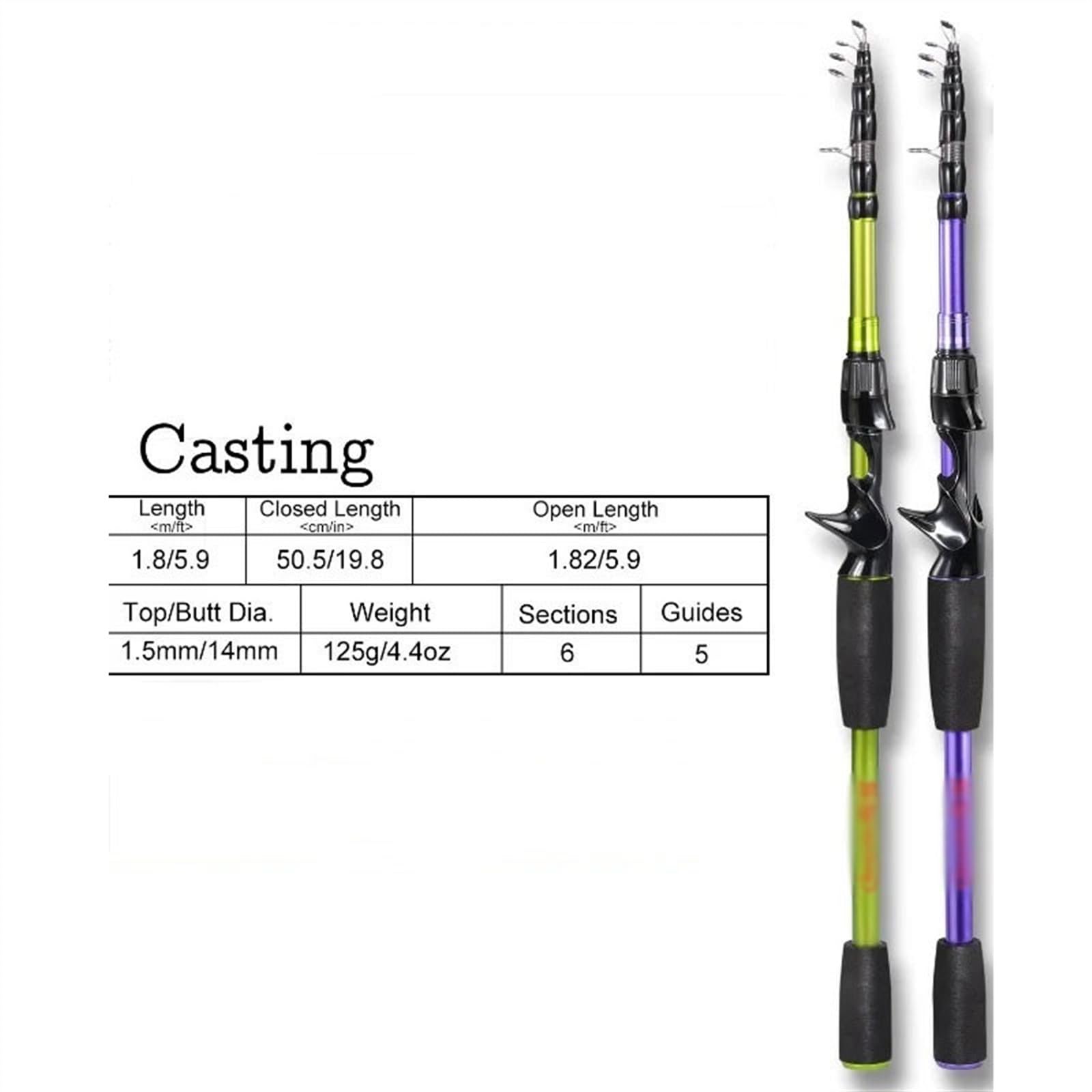 caña de Pescar Señuelo for Baitcasting, caña de Pescar telescópica de 7g-21g con Mango EVA, caña de Pescar de Carbono, Herramienta Profesional Ligera caña de Pescar Spinning(Purple)