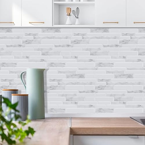 Miniatura 4 de Azulejos de pared de mármol para cocina, 10 hojas adhesivas en muro para baño, protector contra salpicaduras de cocina autoadhesivas, azulejos