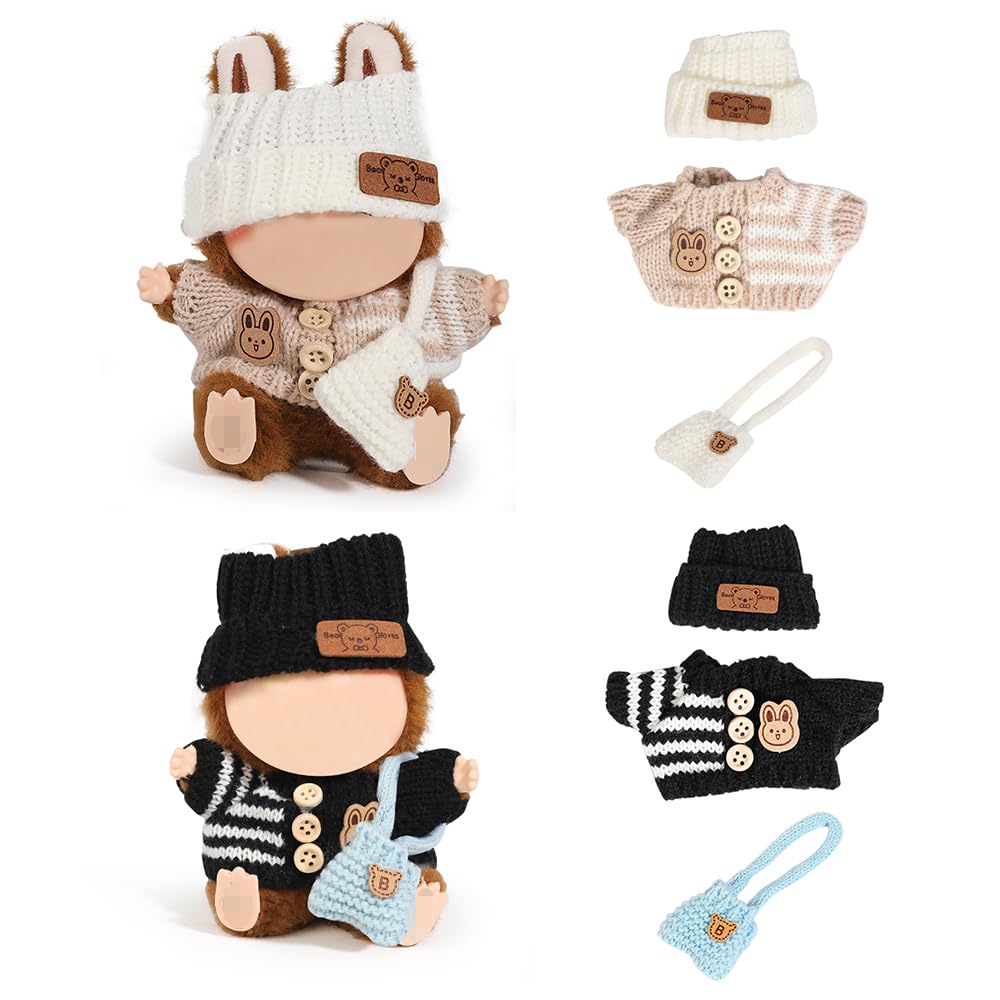 (2 Pack) XMBYGY Doll Clothes for Labubu (for 17/15cm Standing/Sitting Doll)(NO Doll)- Multiple Style Kits Clothes for Dolls Included Figures Clothing +Hat +Shoulder Bag for Girl and Woman