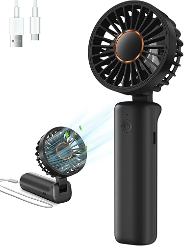 Miniatura 8 de Ventilador de mano portátil, mini ventilador de escritorio plegable de 2000 mAh, rotación de 180, 3 velocidades, ultra silencioso, hasta 8 horas de