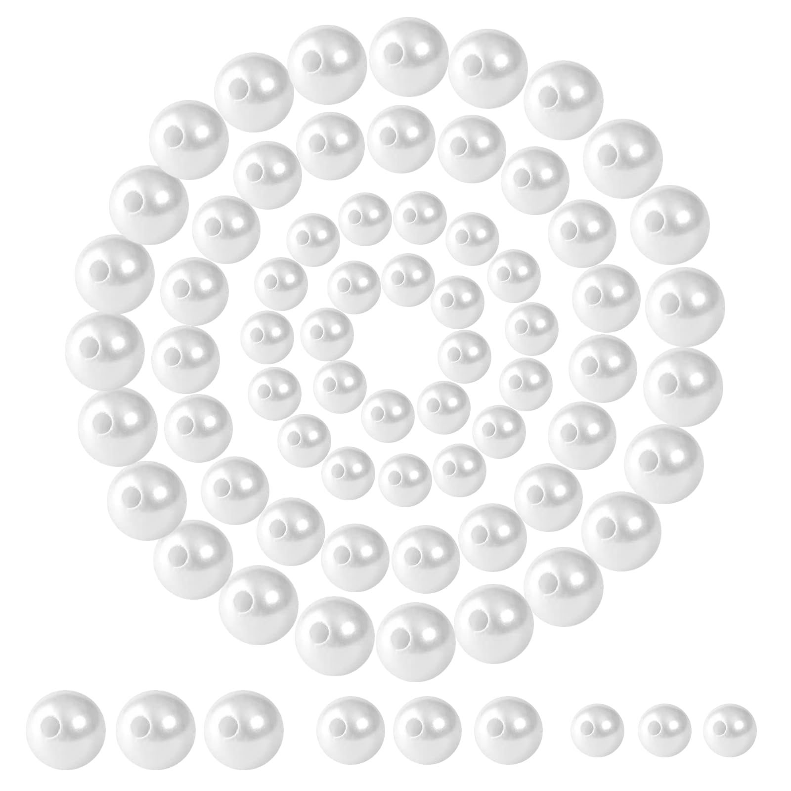 Rckcu 800 Pcs Pearl Beads with Hole, 6mm 8mm 10mm Round Pearls for Crafts, Jewelry Making Supplies, DIY Beads for Necklaces, Bracelets, Wedding
