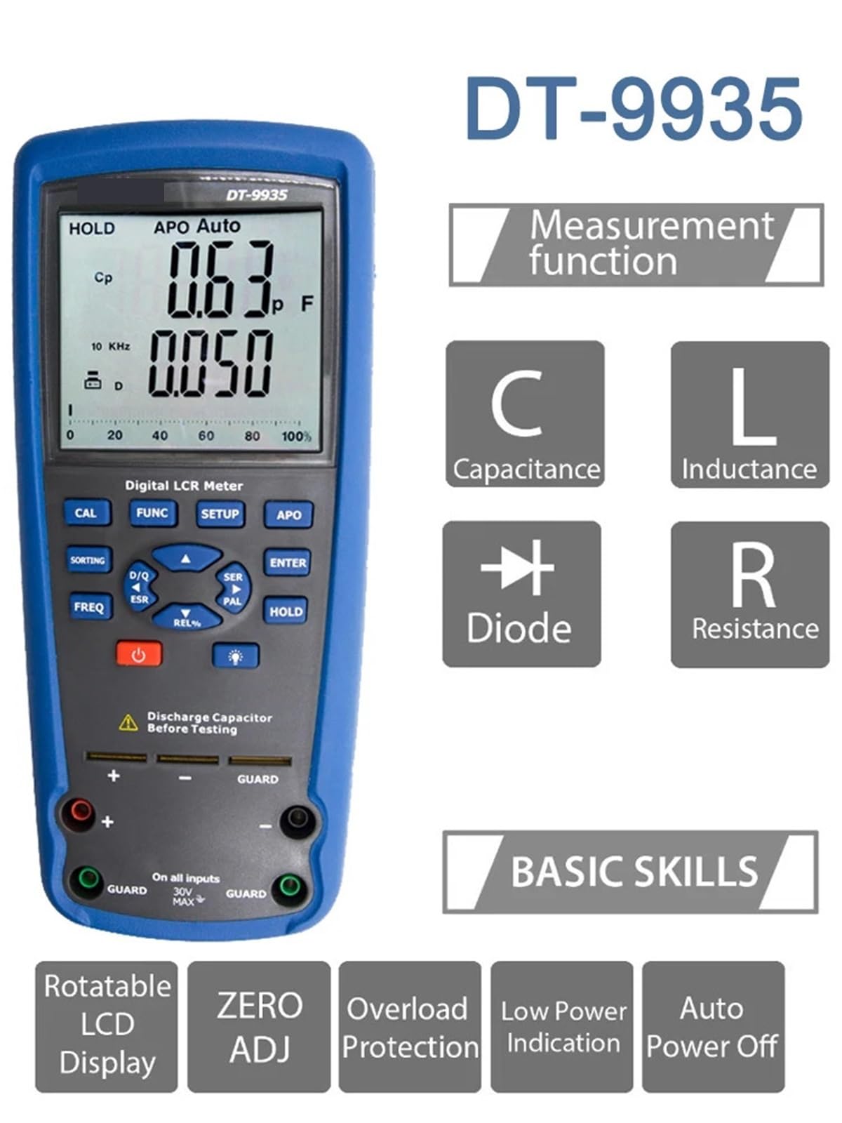 Elektroniczny tester obciążenia, DT-9935 Miernik LCR Multimetr Tester do pomiaru rezystancji pojemnościowej Indukcyjność Krokodylek Narzędzie pomiarowe