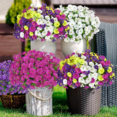 12 Bundles Artificial Flowers Outdoor UV Resistant Fake Flowers Realistic No Fade Faux Silk Morning Glory Plastic Eucalyptus Leaf Garden Porch Yard Vase DIY Indoor Decor (Mix Color image 7