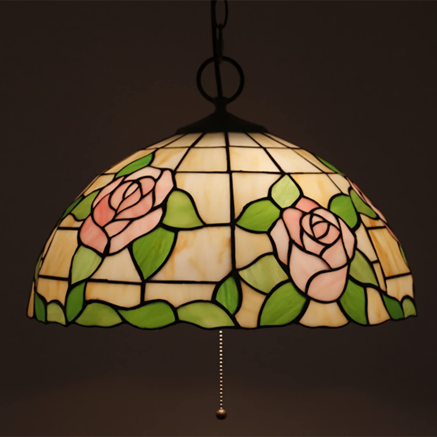 YNIYUJKL 16 Inch Tiffany-Style Chandeliers,Vintage Stained Glass Pendant Light, European Style Adjustable E27 Ceiling Light For Living Room Bedroom Dining Room,I